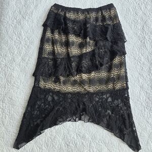 Adiva Crochet Lace Ruffle Black Skirt With Curve Pointed Hem Whimsigoth Goth